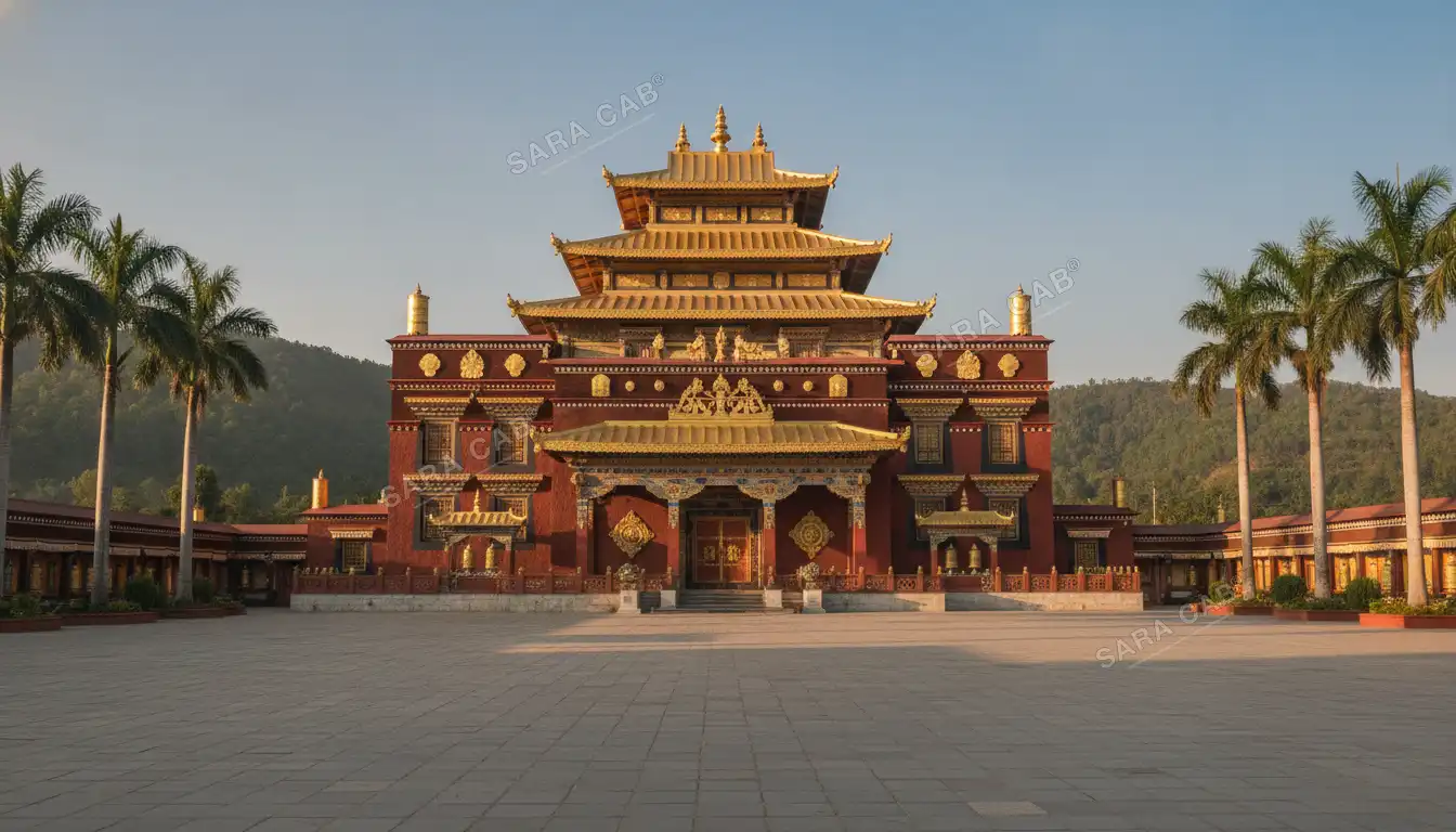 The golden-roofed Tibetan temple at Bylakuppe, near Kushalnagar on the Coorg road