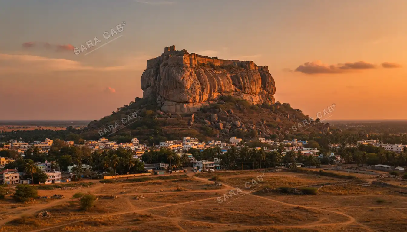 The granite rock and fort walls above Dindigul, on the road to Madurai