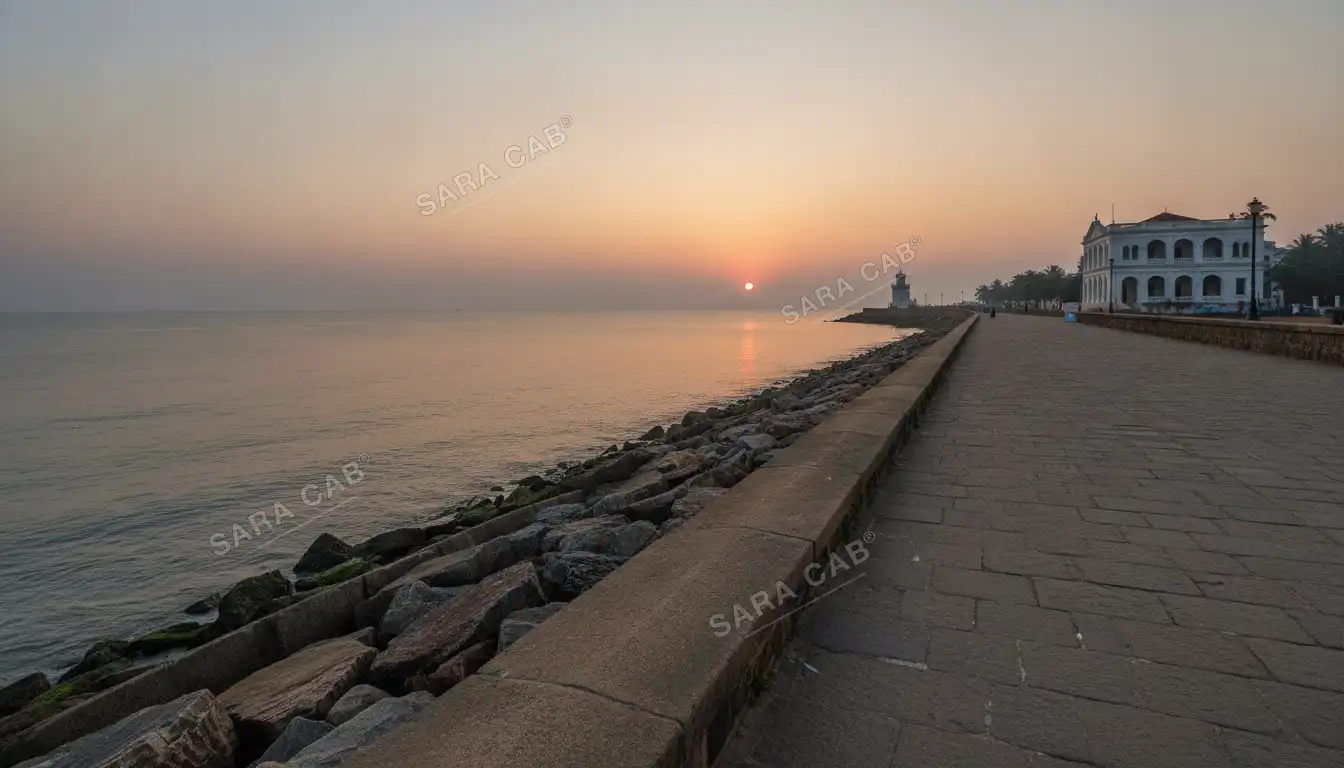 The seafront promenade at Pondicherry at dawn