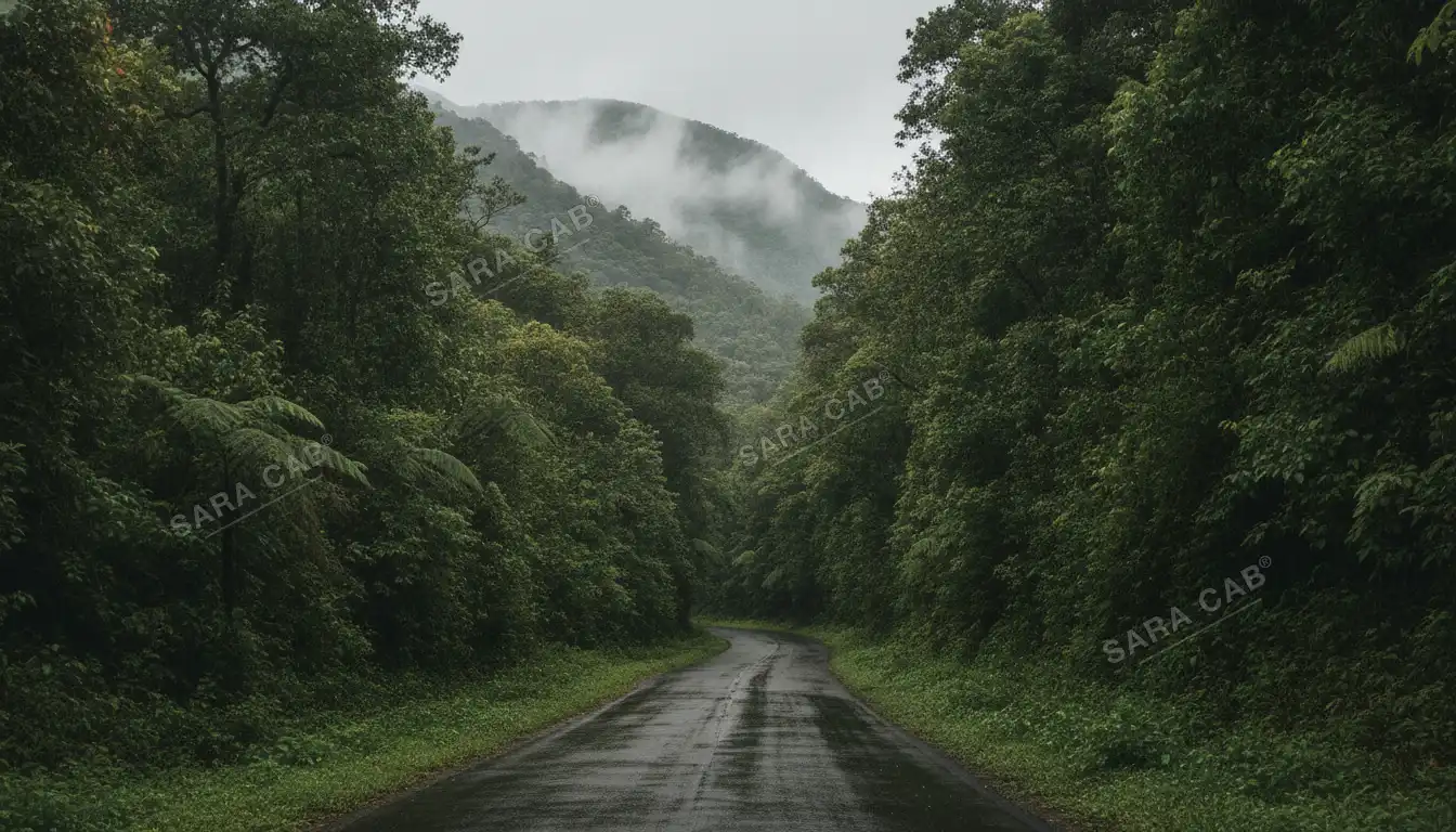 The Sampaje ghat descending through rainforest toward the Karnataka coast